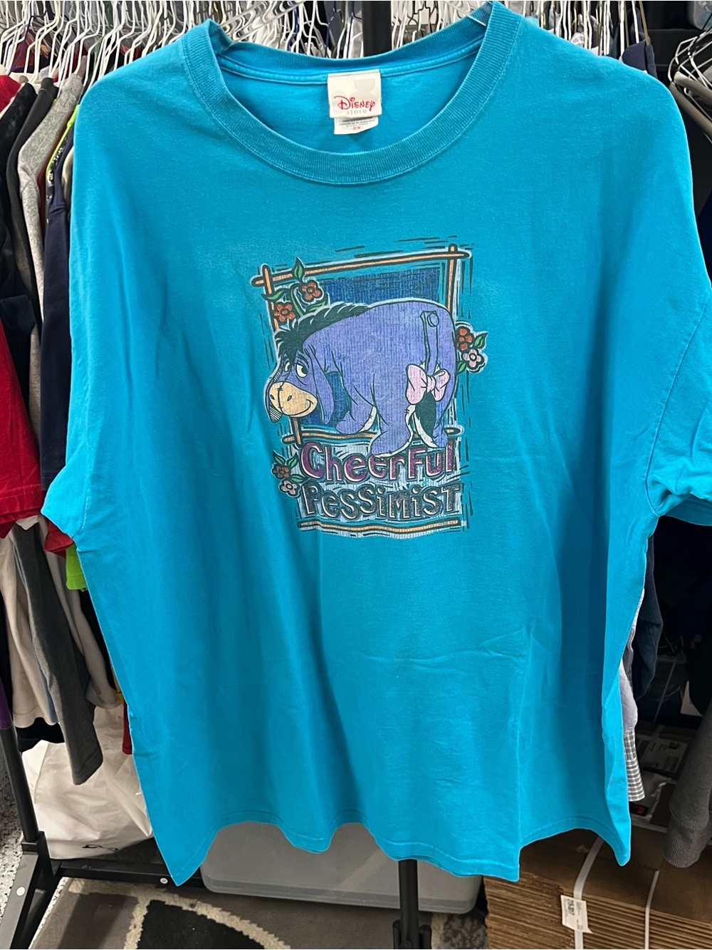 Y2K Disney Store Eeyore Cheerful Pessimist T Shirt Blue Oversized Glitter 2XL